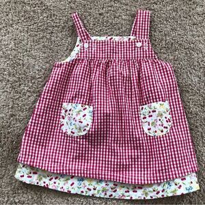 Janie and Jack Gingham Picnic Dress Baby Girl 3-6 Mos Pink‎ Cherry Pockets